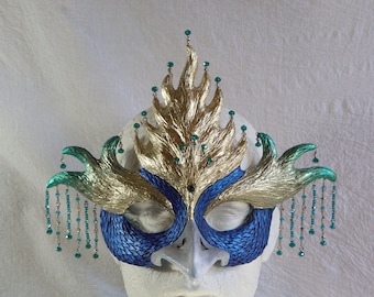 Peacock Masquerade Mask with detatchable feather plume