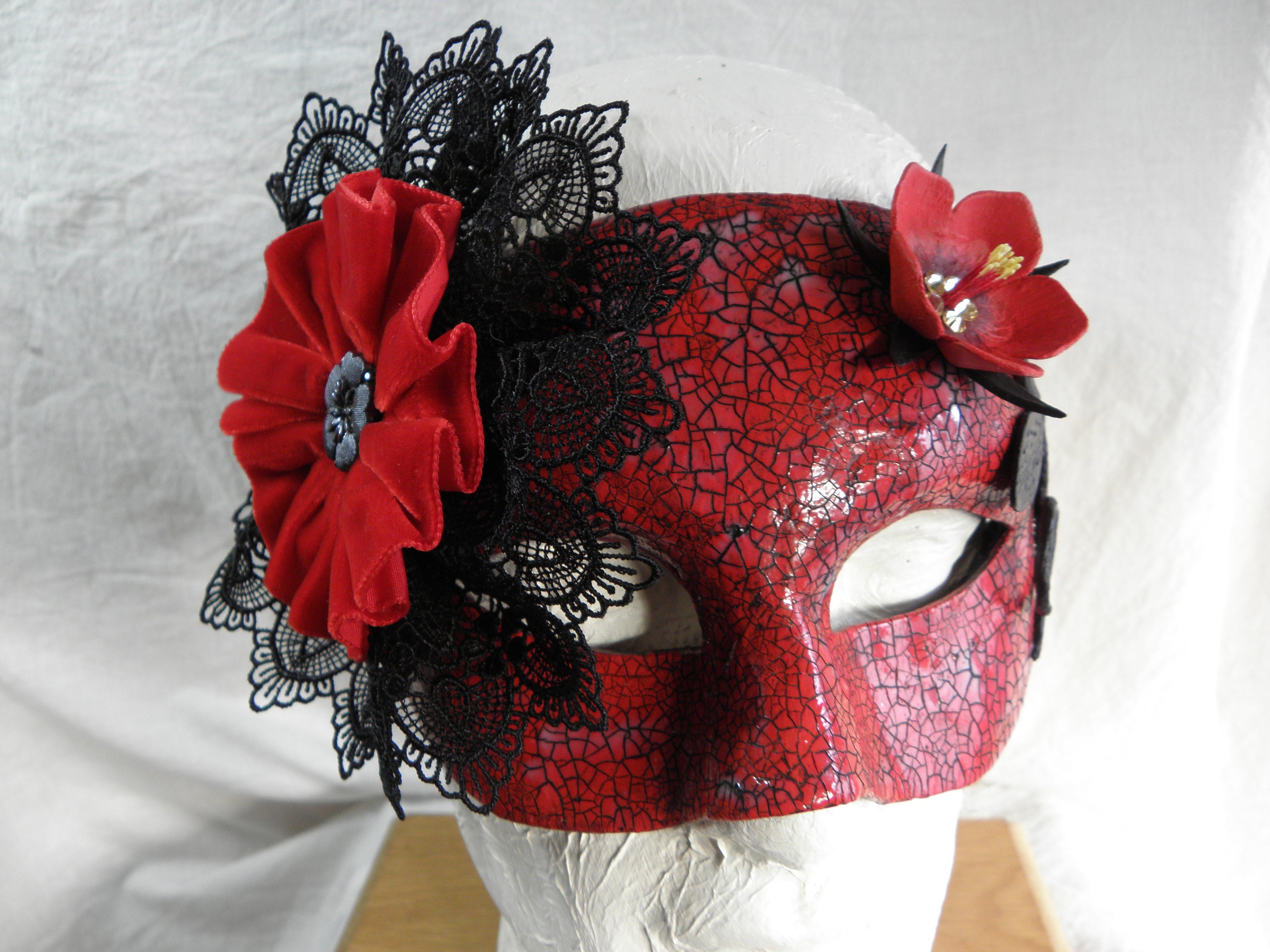 Scarlet Pimpernel Masquerade Mask, Red and Black Costume Mask, Vintage