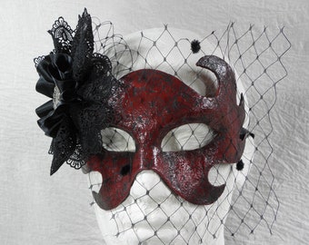 Crimson and Black Gothic Masquerade Mask