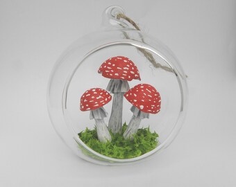 Fly Agaric Mini Toadstool Terarrium Hanging Ornament