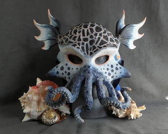 Octopus mask , blue mythical sea creature,  fantasy sea themed masquerade mask