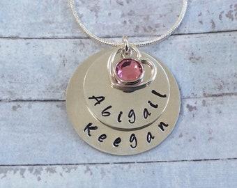 Mothers Day Mum of two - Wife Mum Mom gift - Gift for her - Name Necklace - Family jewellery - Personalised  Customised Mums birthstone Moms