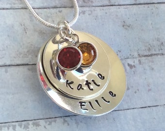 Mothers Day Gift for Mum of two - Wife gift - Mom gift - Name Necklace - Family jewellery - Personalised necklace - Customised birthstones