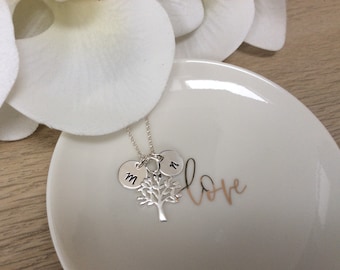 Mother’s Day Gift Pendant, Motherhood Necklace, Silver Tree of Life Pendant, Gift for Mum, Personalized Mother Children’s Initials Necklace