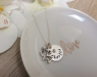 Personalised Dog Lover Necklace for Fur Mom with Silver Dog charm and Personalized name