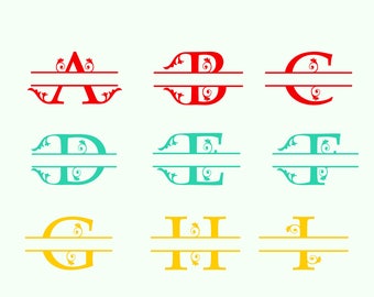 Floral split  alphabet, font, 26 letters, Shields  Svg, svg, dxf, png, eps format