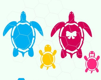 Turtle family, mom, dad, sister, brother, son, daughter  dxf, png,format. Instant download for Cricut Design Space and Silhouette Studio