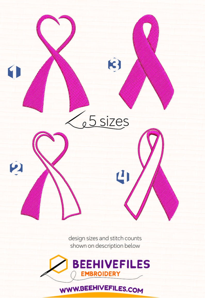 SALE Cancer ribbon, heart shape Embroidery files image 1