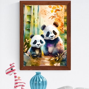 Adorable panda d'art imprimable pour chambre d'enfant - amis animaux mignons - cadeau pour bébé - affiche d'animal panda-art mural pour chambre d'enfant