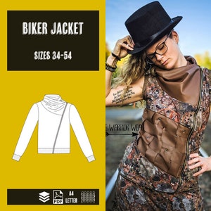 Biker jacket woman 34-54 PDF sewing pattern, instant download, tutorial