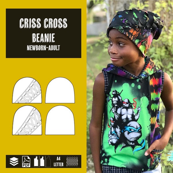 Criss cross beanie PDF sewing pattern, instant download, tutorial