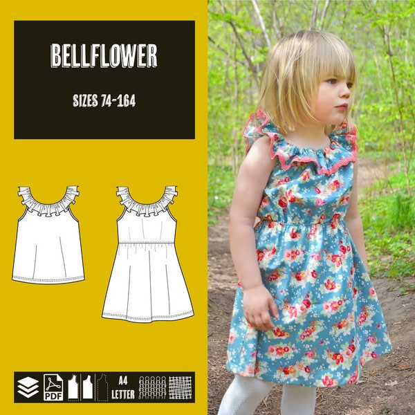 Bellflower dress and top 74-164 PDF sewing pattern, instant download, tutorial