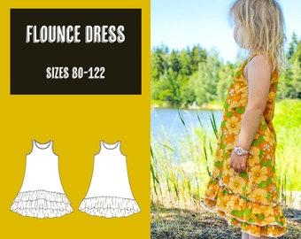 Flounce dress 80-122 PDF sewing pattern, instant download, tutorial