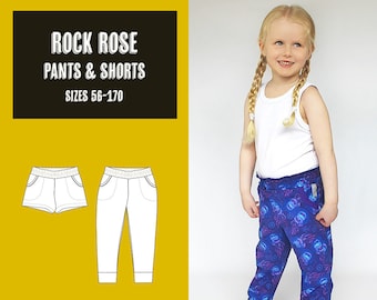 Rock rose pants and shorts PDF sewing pattern, instant download, tutorial