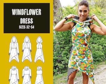 Windflower dress Size 32-54 PDF sewing pattern, Instant download, Tutorial