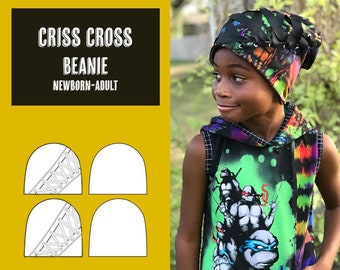 Criss cross beanie PDF sewing pattern, instant download, tutorial