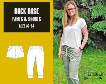 Rock rose pants and shorts woman PDF sewing pattern, instant download, tutorial