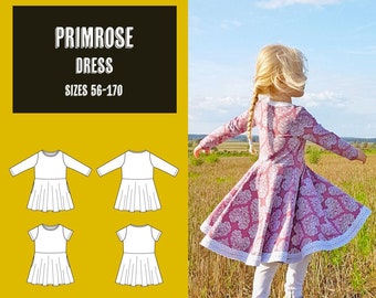 Primrose dress 56-170 PDF sewing pattern, Instant download, Tutorial, twirl dress