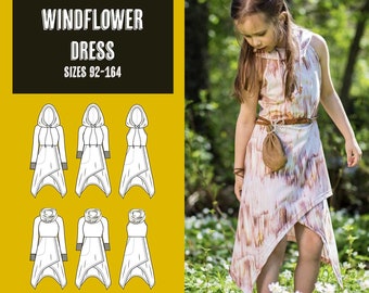 Kids Windflower dress PDF sewing pattern, instant download