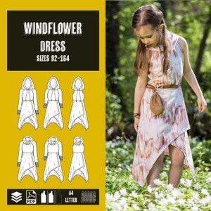 Kids Windflower dress PDF sewing pattern, instant download