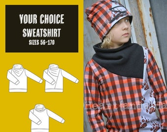 Your choice sweatshirt PDF sewing pattern, instant download, tutorial