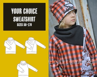 Your choice sweatshirt PDF sewing pattern, instant download, tutorial