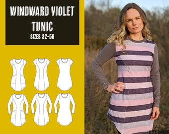 Windward Violet tunic 32-56 PDF sewing pattern, instant download