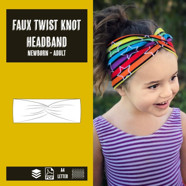 Faux Twist Knoten Stirnband Baby-Adult Größe PDF Schnittmuster, Anleitung, sofort download