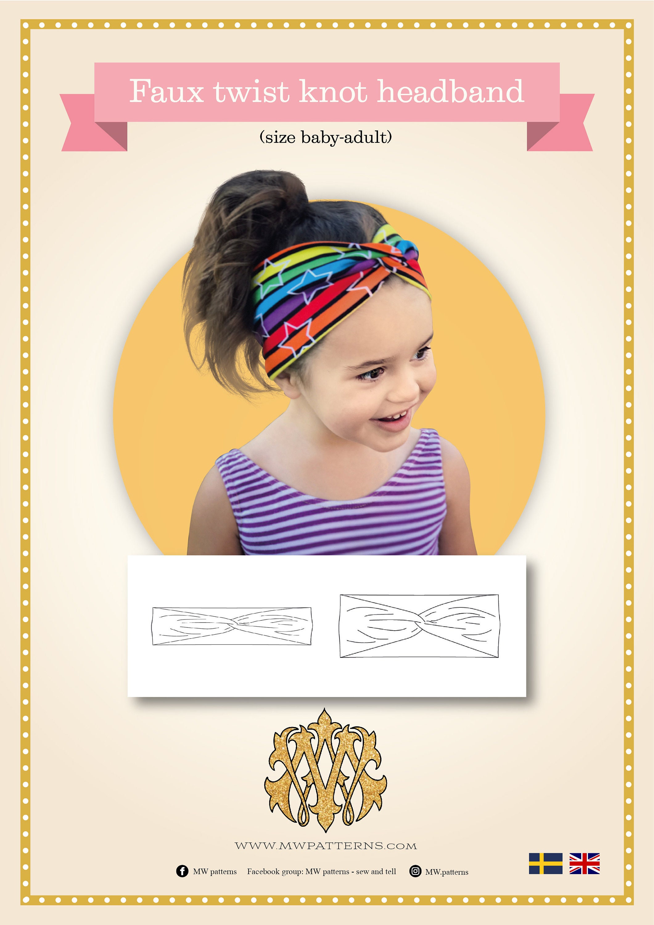 Faux twist knot headband Printed pattern