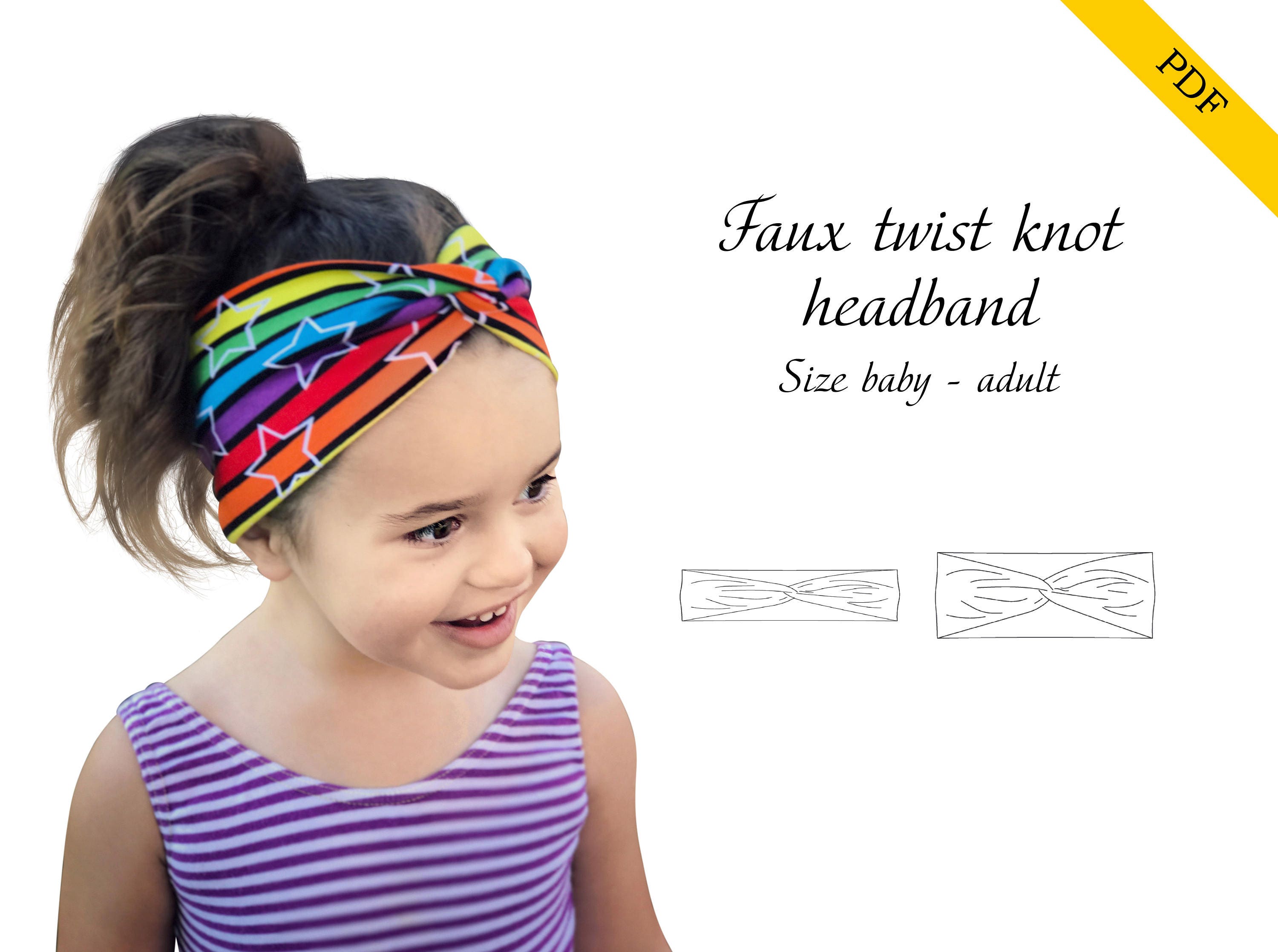 Faux twist knot headband BabyAdult size PDF sewing pattern, instant