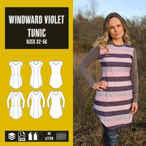 Windward Violet Tunic 32-56 PDF Sewing Pattern, Instant Download