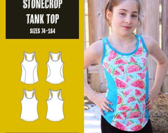 Stonecrop tank top size 74-164 PDF sewing pattern and tutorial