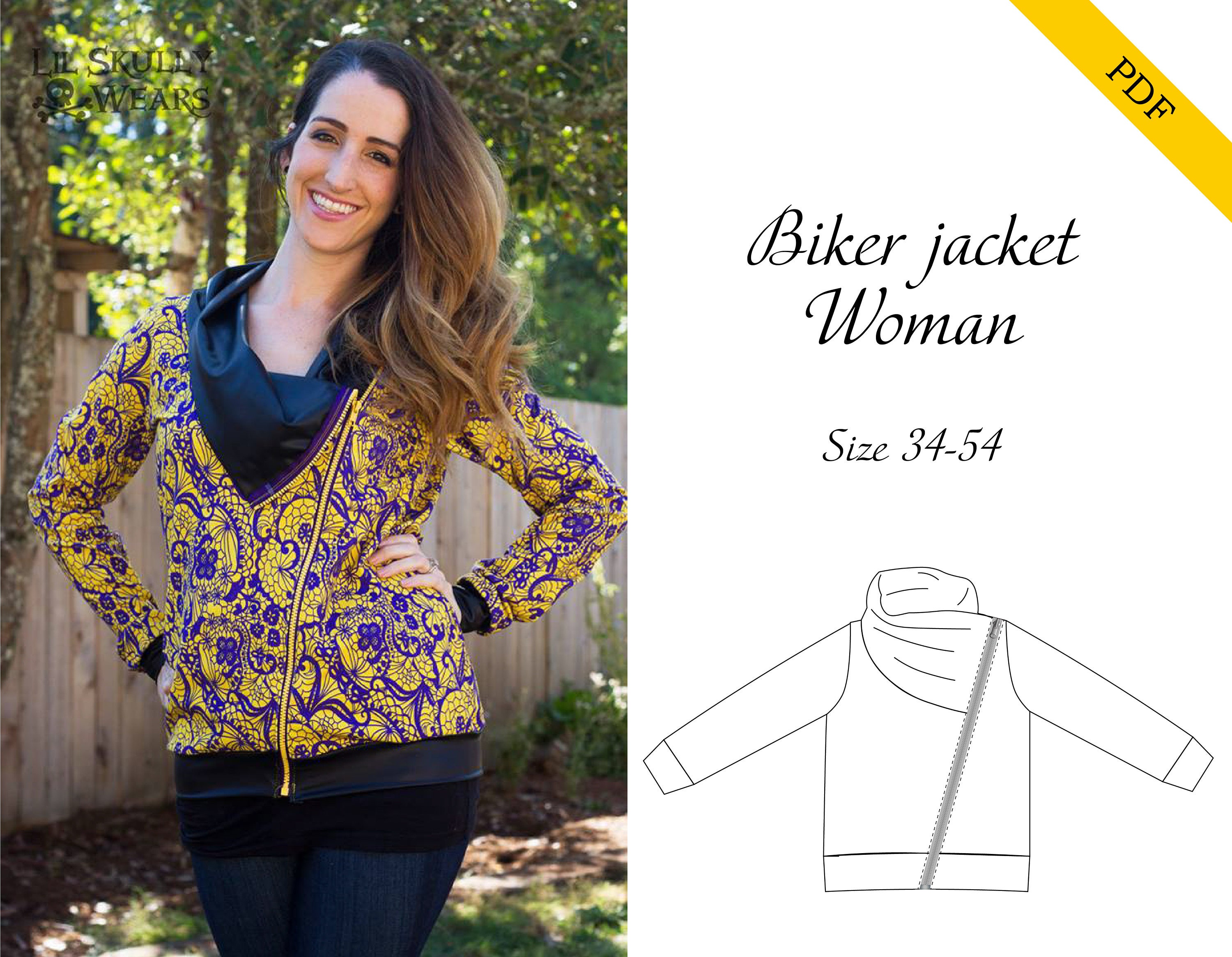 Biker jacket women 3454 PDF sewing pattern, instant download, tutorial