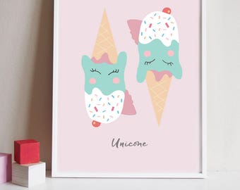 Unicorn print, unicorn ice cream print