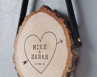 custom wedding gift, personalised wedding keepsake, personalised rustic wood slice, personalised gift, wedding gift for couples