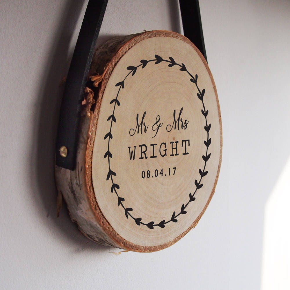 Mr & Mrs Wedding Gift, Personalised Wood Slice