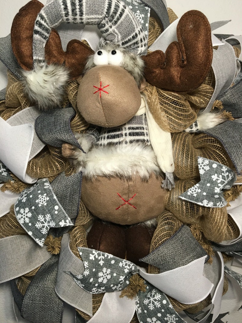 Farmhouse Christmas Moose Christmas Wreath Gray Plaid Moose Wreath Moose Christmas Wreath Farmhouse Wreath Rustic Wreath