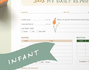 Infant Daily Log / Daycare, Nanny, Babysitter or Childcare Report Woodland Creatures Instant Download Printable