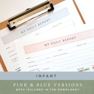 Infant Daily Log / Daycare, Nanny, Babysitter or Childcare Daily Report Instant Download Printable