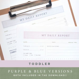 Toddler Daily Log / Daycare, Nanny, Babysitter or Child Care Report Instant Download Printable