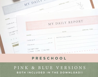 Preschooler Daily Log / Daycare, Nanny, Babysitter or Child Care Report Instant Download Printable