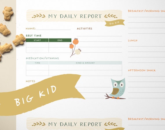 big kid daily log daycare nanny babysitter or child care etsy