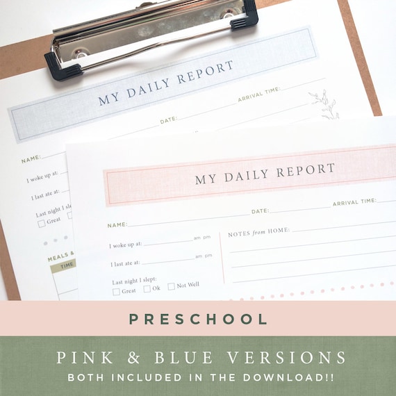 Preschooler Daily Log / Daycare, Nanny, Babysitter or Child Care Report Instant Download Printable