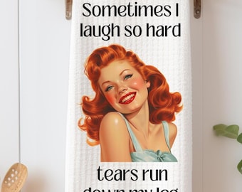 Funny Kitchen Hand Towel; Retro Sassy Towel; Humorous Female Dish Towel; Gift for Wife; Girlfriend Birthday Hand Towel