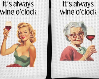 Funny Wine Drinker Microfiber Kitchen Towel: Retro Sassy Dish Towel
