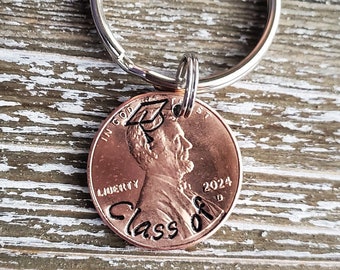 2024 Graduation Penny Keychain; Class of 2024 Graduate Present; Hand Stamped Penny Coin Keyring; High School Colllege Grad