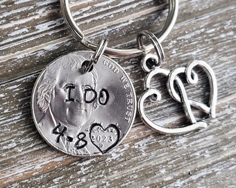 Wedding Day Present; I Do Nickel Keychain; Wedding Date Gift for Him or Her; Gift From Bride to Groom; Present from Groom to Bride