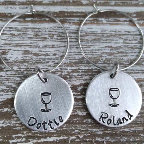 Personalized Wine Charms; Custom Wine Rings; Name Wine Glass Markers; Wine Tasting Party Favors; Hostess Gift; 21st Birthday Gift