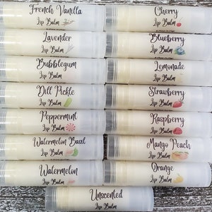 Lip Balm; Scented Lip Butter; Natural Moisturizer with Organic Mango Butter, Coconut Oil, Beeswax; Strawberry, Blueberry, Mint, Vanilla