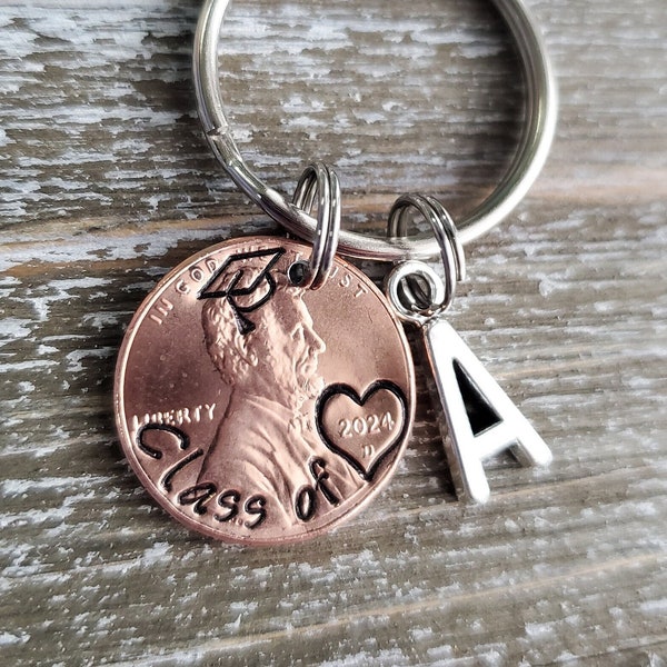 Custom Graduation Present 2024 Penny Keychain; Personalized Graduate Gift; Class of 2024 Keychain; High School College Grad Keepsake; Lucky